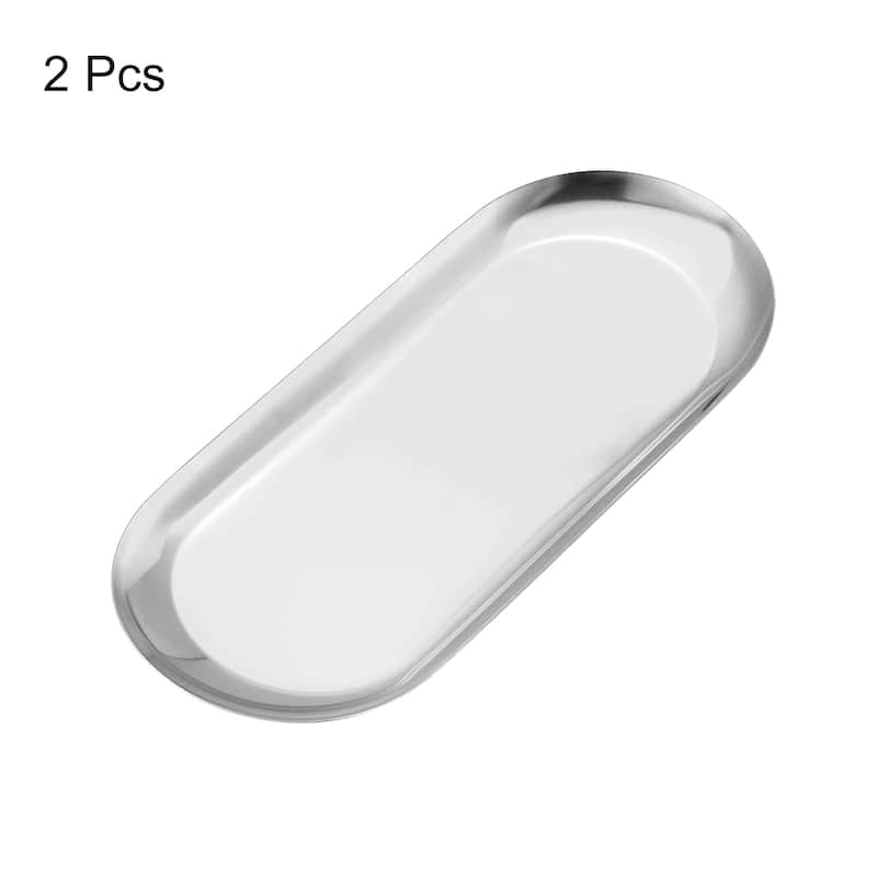 2pcs Stainless Steel Decorative Trays Silver Bathroom Cosmetic Trays (9 Inch)