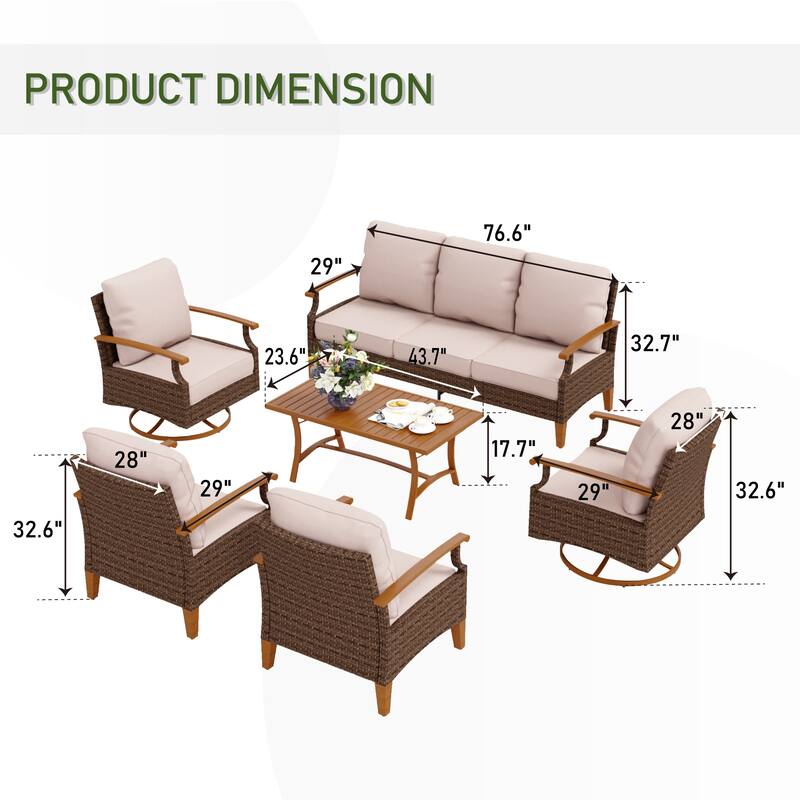 6/9-piece Patio Rattan Wicker Patio Furniture Set Swivel Rocking Chair Conversation Set