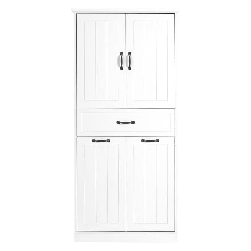 Bathroom Storage Cabinet with Two Laundry Baskets, Storage Cabinet with Doors and Drawer for Home