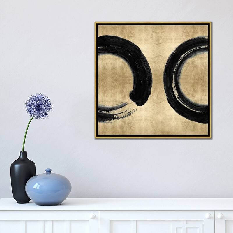 iCanvas "Black Zen Circle on Gold II" by Ellie Roberts Framed Canvas Print