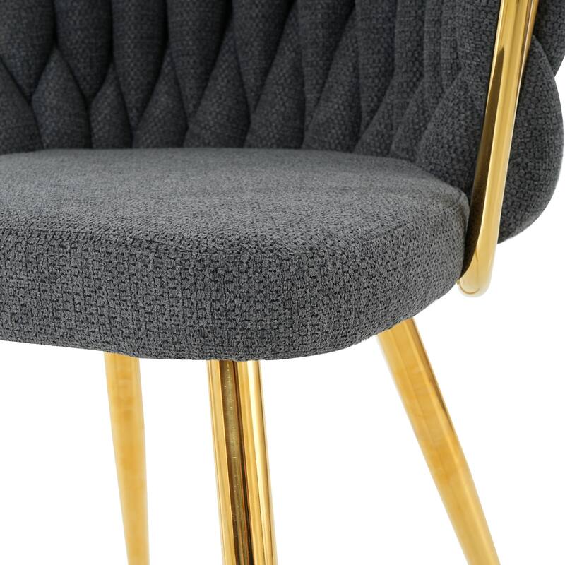 Modern 2 Piece Metal Linen Kitchen Dining Chairs with Cushions and Backrests for Dining Room Kitchen Living Room Bedroom