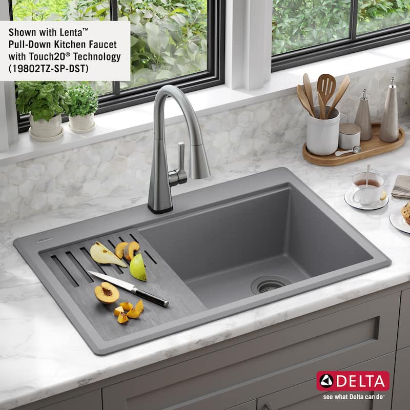 Delta Everest 33� Workstation Kitchen Sink Top Mount Drop-In Granite