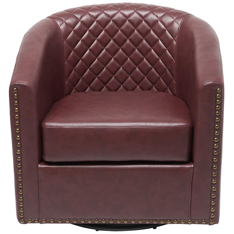 KINWELL 29" Wide Tufted PU Leather Swivel Barrel Chair