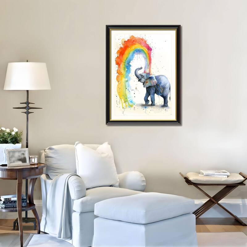 Set of 2 Colorful Elephant Framed Wall Art - Replaceable Canvas Prints with Solid Wood Picture Frames, Modern Animal Artwork