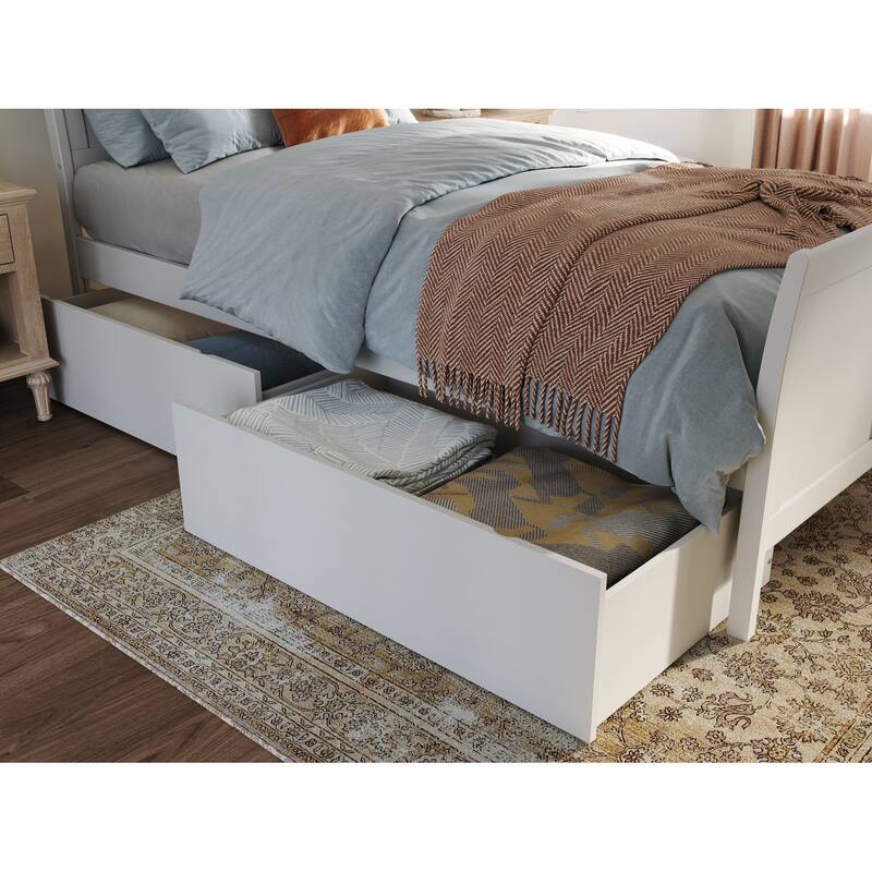 AFI Portland Twin XL Size Platform Bed with Matching Footboard & Storage in White