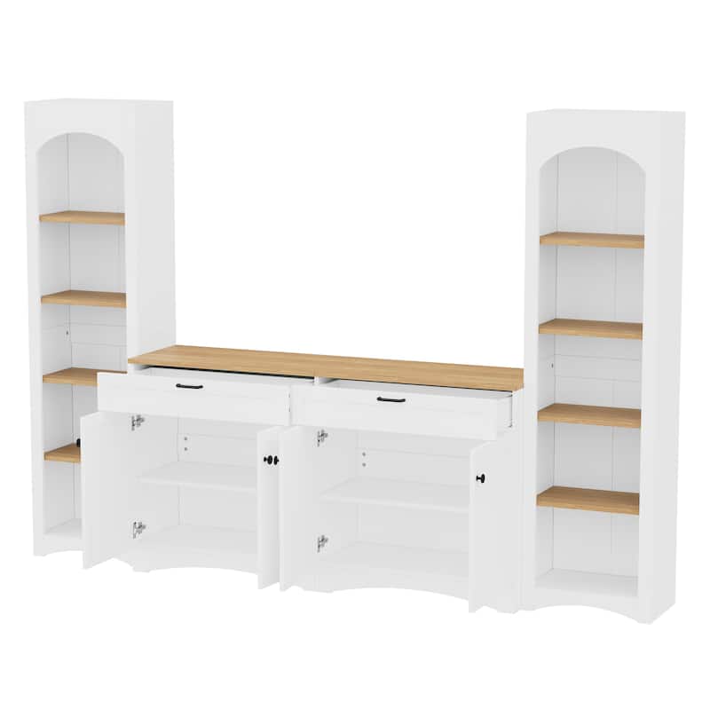 3-Piece Entertainment Center with Central TV Stand and 2 Tall Side Cabinets, Farmhouse Media Console Table for TVs Up to 70"