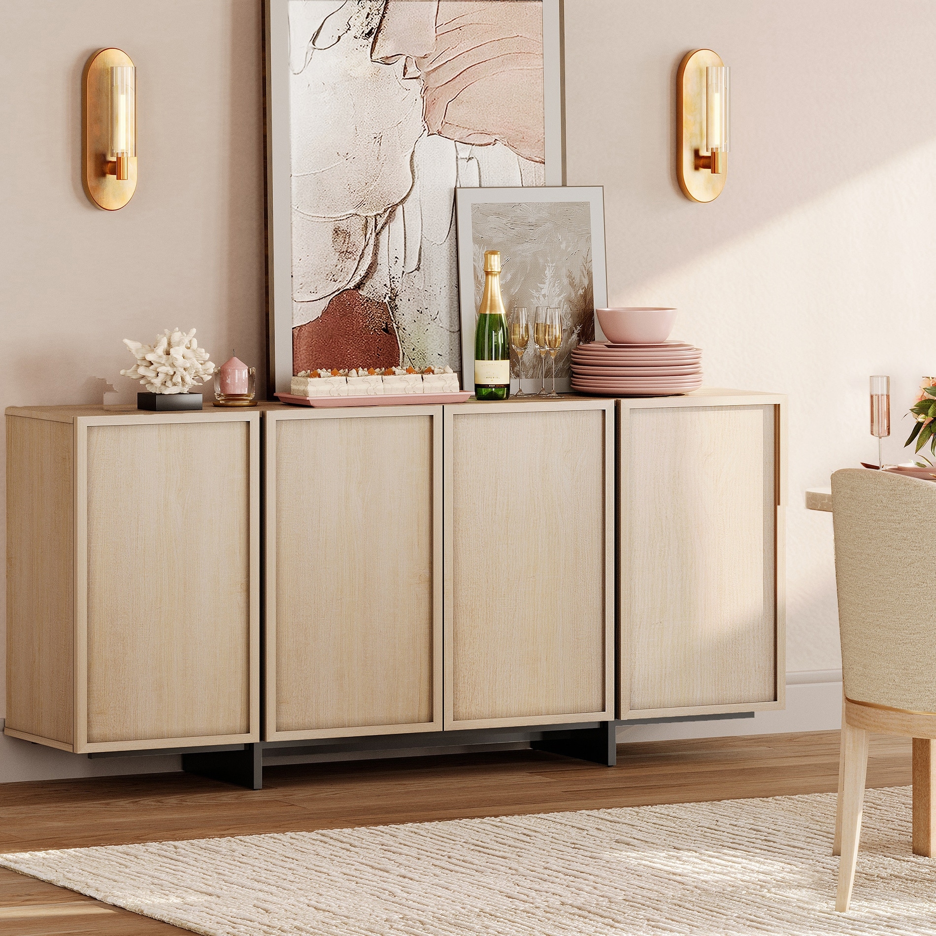 WAMPAT Sideboard Buffet Cabinet With T-Shaped Legs, Large Storage Cabinet For Living Room, Dining Room & Kitchen