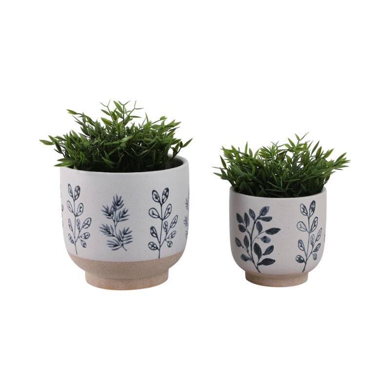 Stoneware Planters Botanical Detailing and Textured Design (Set of 2)