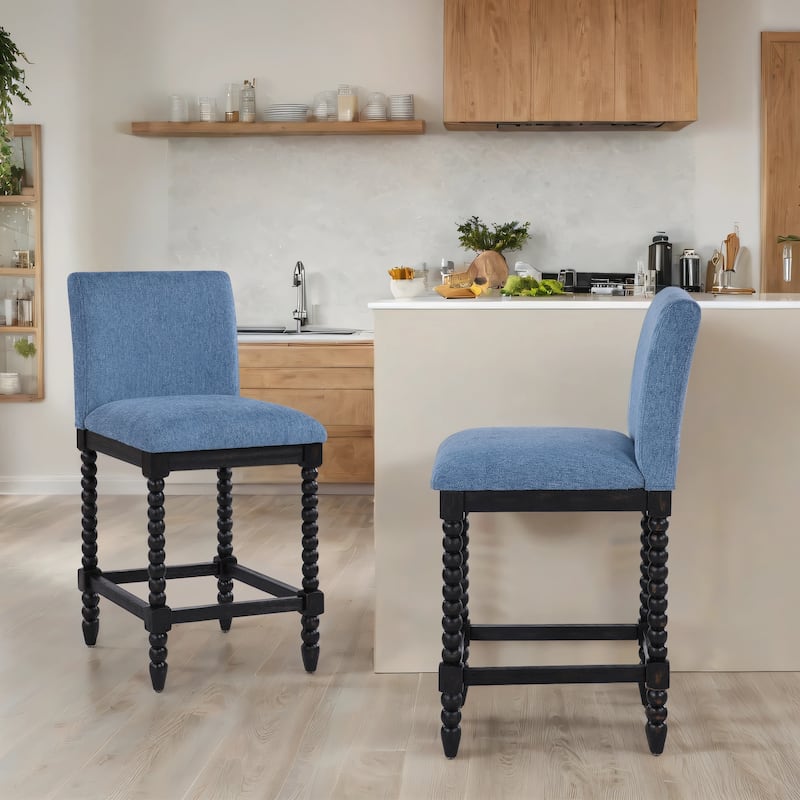 Chenille 26"H Spindle Legs Counter Stool - Set of 2 - Rustic Black-Blue