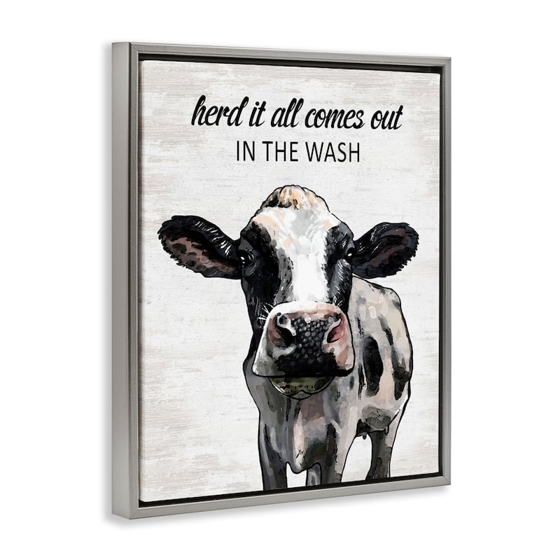 Stupell Farm Animal Laundry Pun Framed Floater Canvas Wall Art Design By Lettered and Lined