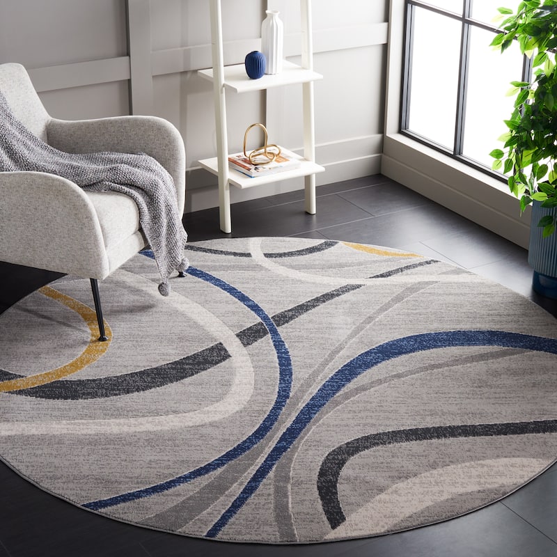 SAFAVIEH Odyssey Thekla Mid-Century Modern Rug - 6'7" Round - Grey/Blue Gold
