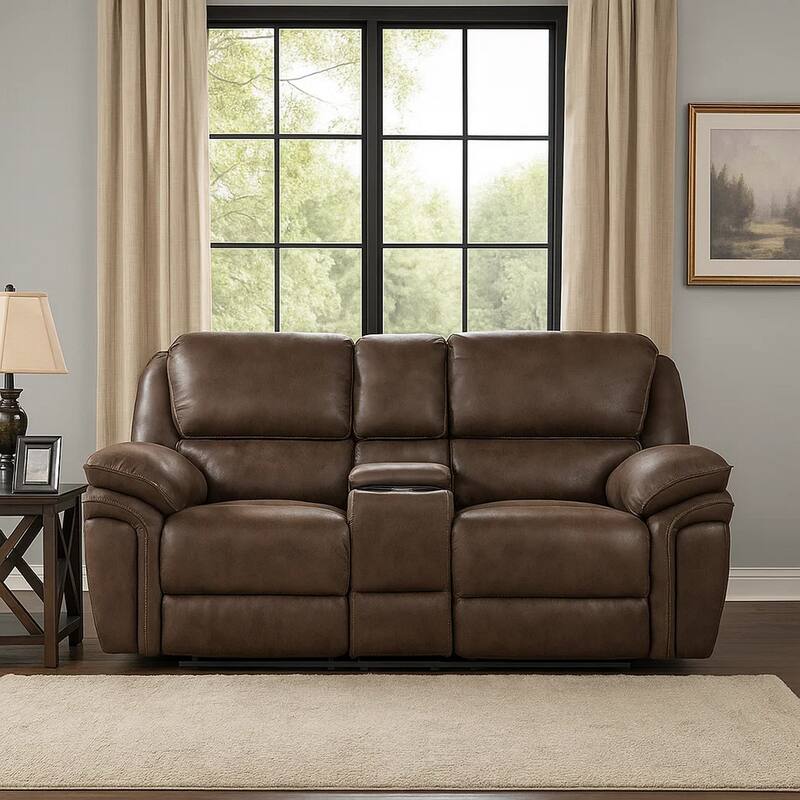 Tony 80 Inch Dual Manual Recliner Loveseat, Cupholders, Brown Microfiber