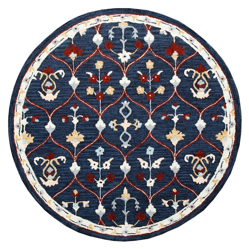 Sevita Navy/Red Trellis Round Area Rug - 7'3" Round