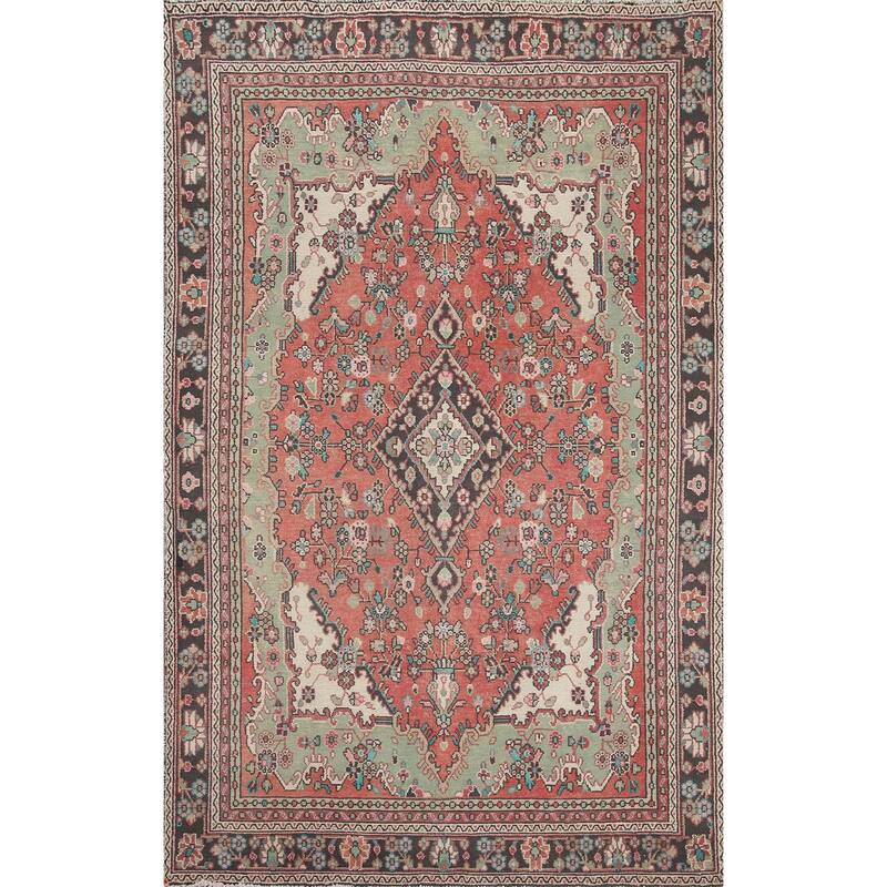 Hand Knotted Oriental 100% Wool Carpet Traditional Medallion Pink Hamedan Area Rug - 8' 11'' X 6' 5''