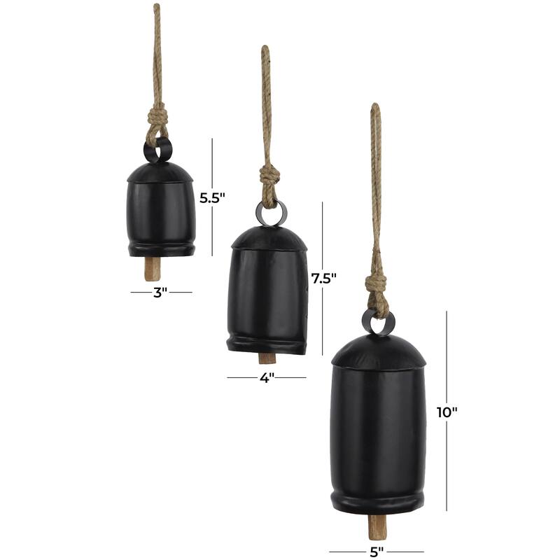 Metal Tibetan Inspired Decorative Cow Bells with Jute Hanging Rope - Set of 3 - Roche River Decor