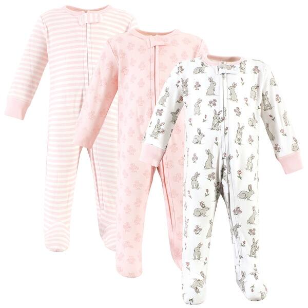 slide 1 of 1, Hudson Baby Infant Girl Cotton Sleep and Play, Pink Bunny 0-3 Months - Pink Bunny