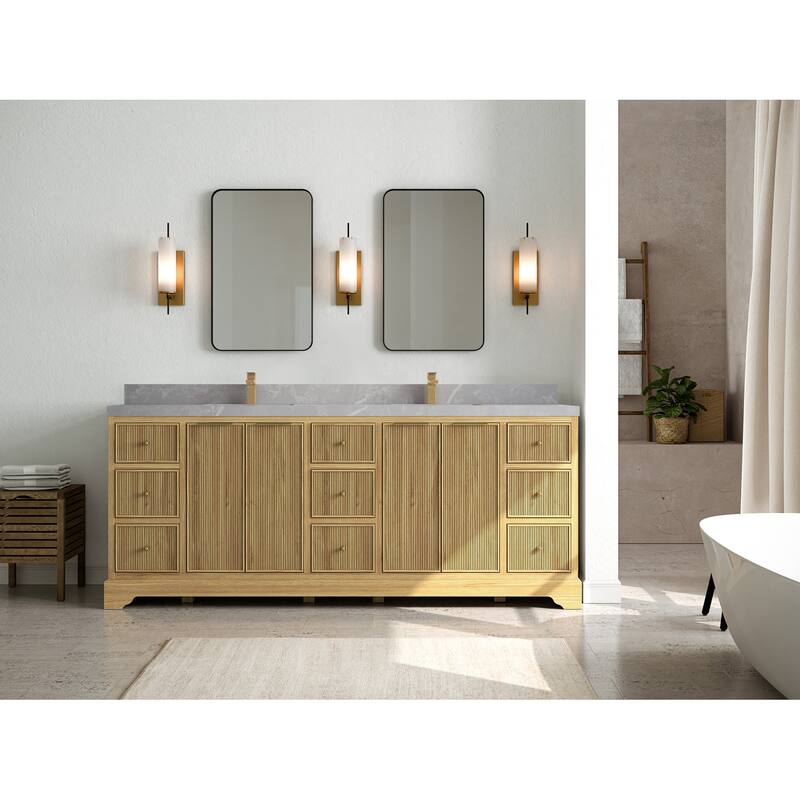Willow Collections 84 in. W x 22 in. D Austin Solid Teak Wood Double Sink Bathroom Vanity with Countertop
