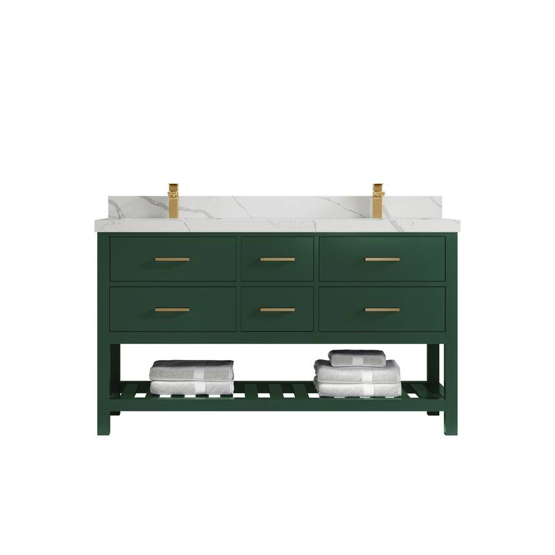 Willow Collections 60 in. W x 22 in. D Parker Double Sink Bathroom Vanity with Countertop - 2" Calacatta Laza - Lafayette Green