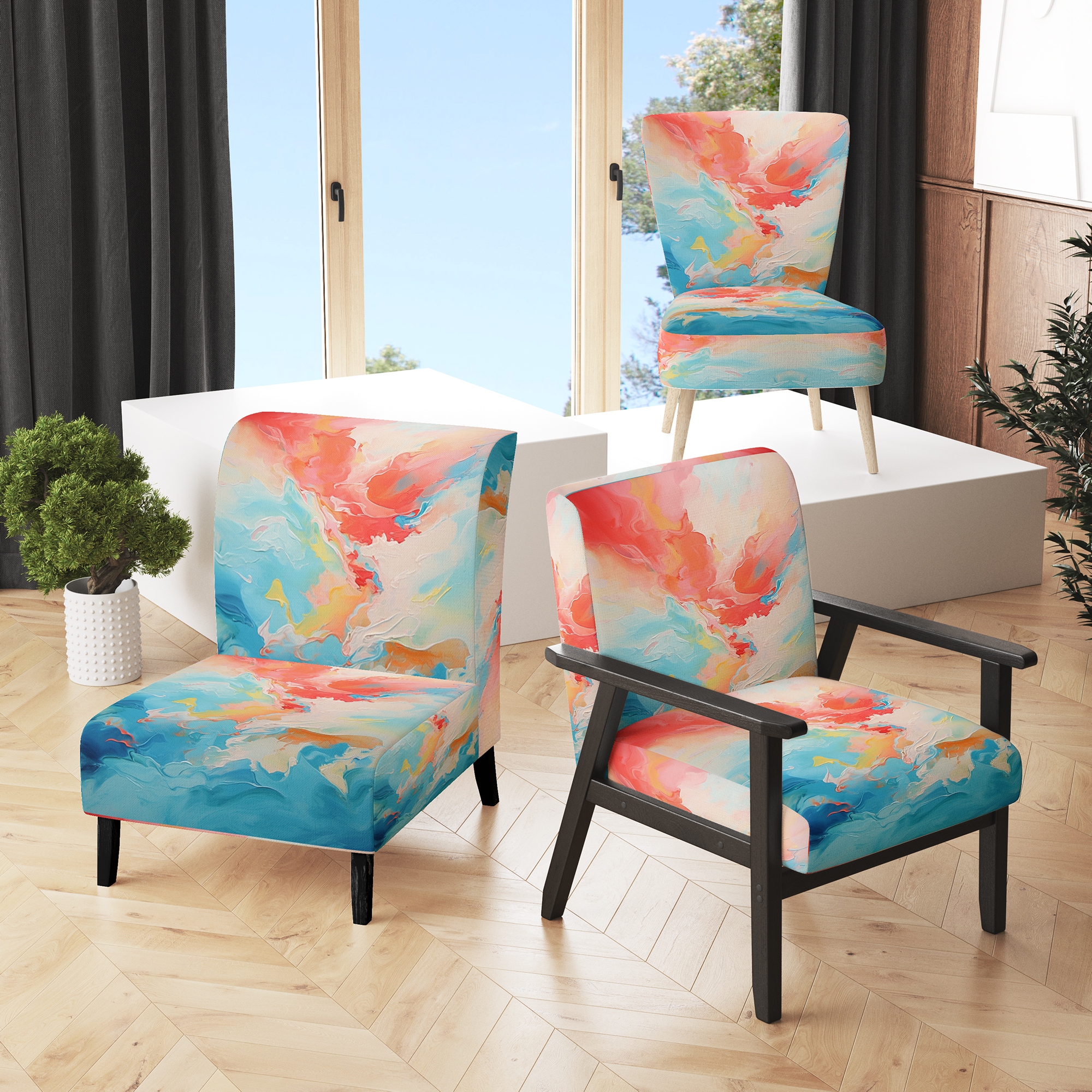 Colourful sales fabric armchairs