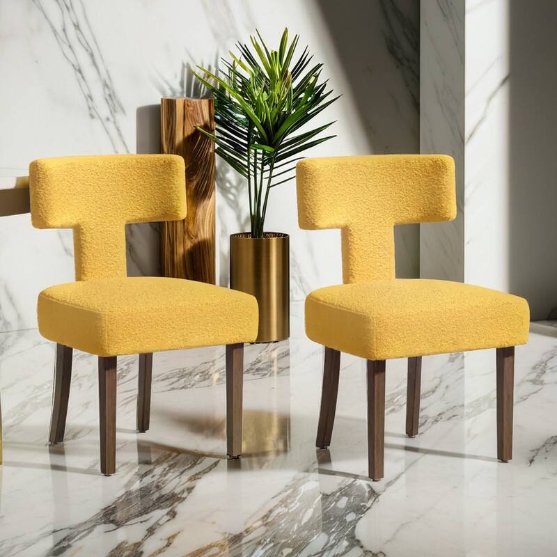 Dining Chairs Boucle Fabric Lamb Upholstered T-Shape (Set of 2)
