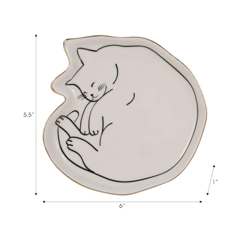 Sagebrook Home Dog and Cat Trinket Tray With Gold Detail, White/Black