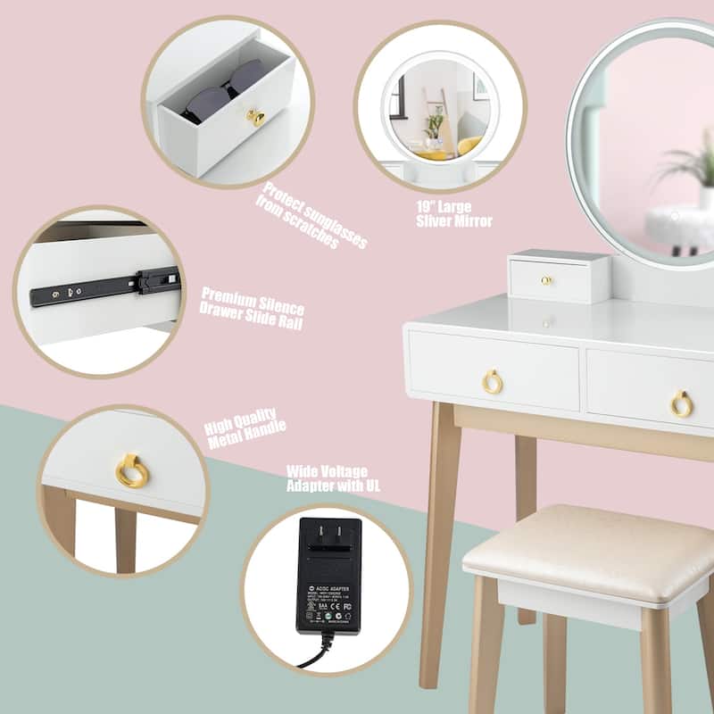 Gymax Makeup Dressing Vanity Table Set w/ Touch Screen Dimming Mirror - See Details