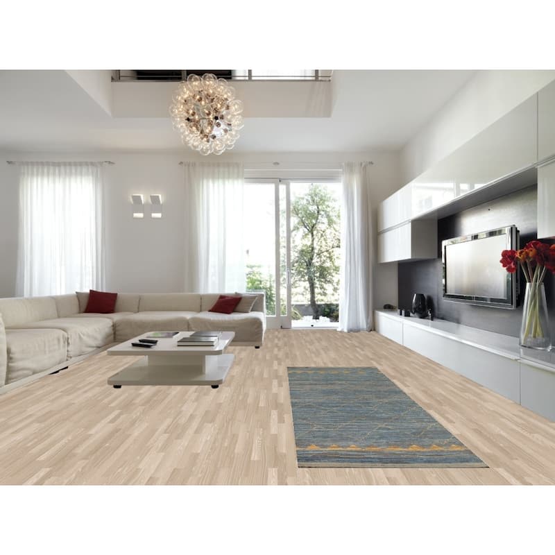 Trellis Blue Moroccan Oriental Runner Rug Hand-Knotted Wool Carpet - 4'0"x 12'3"