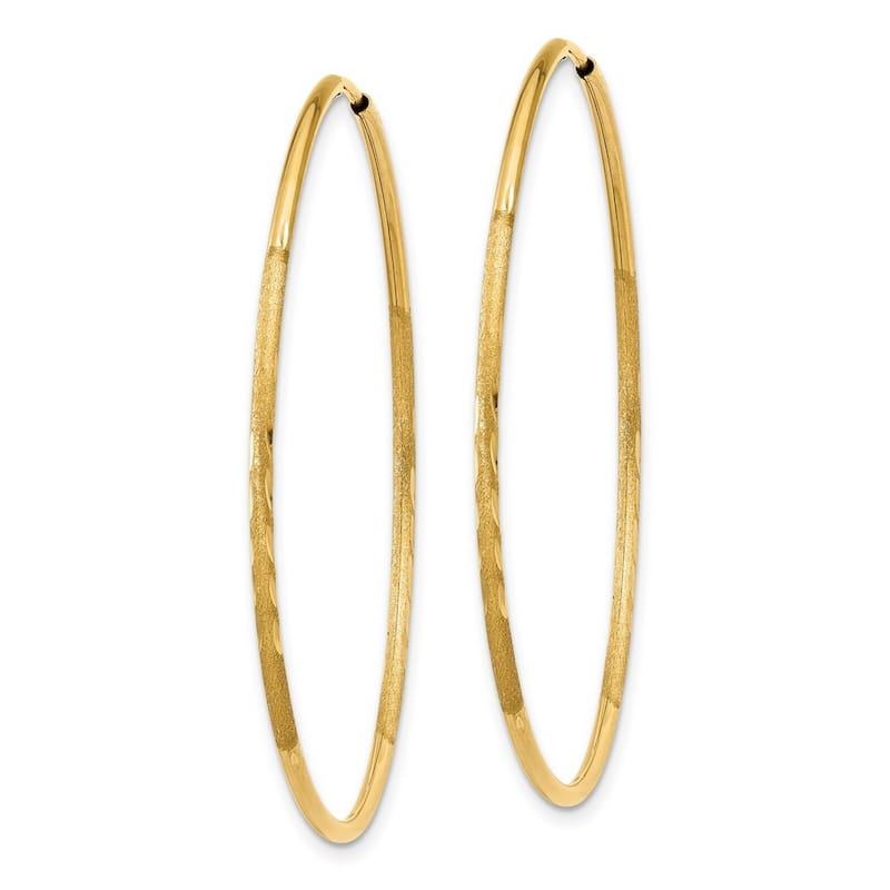 Curata 14k Yellow Gold Satin Polished tube 1.25x41mm Sparkle Cut Endless Hoop Earrings