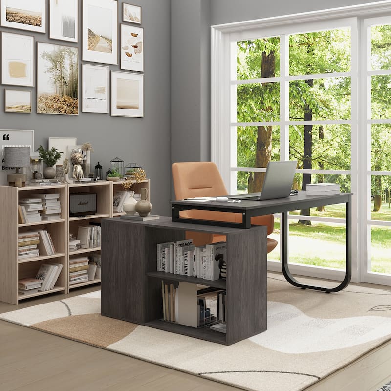 L-shaped executive desk With 3 Drawers for Home and Office - Taupe