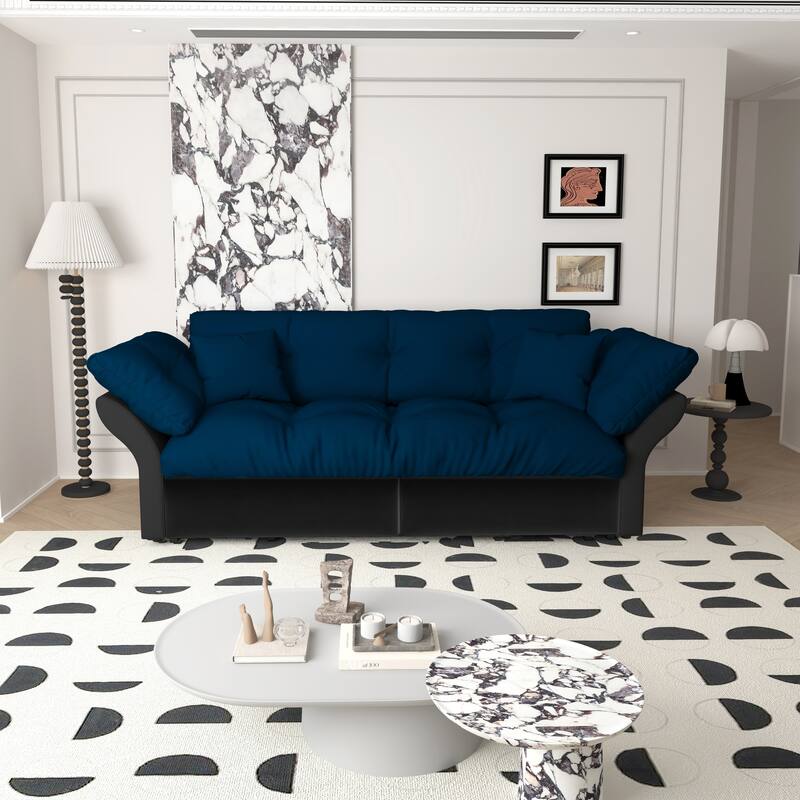 74.8" Queen Sleeper Sofa - 3-in-1 Tufted Velvet Loveseat with Pull-Out Bed & 2 Pillows, Multi-Functional