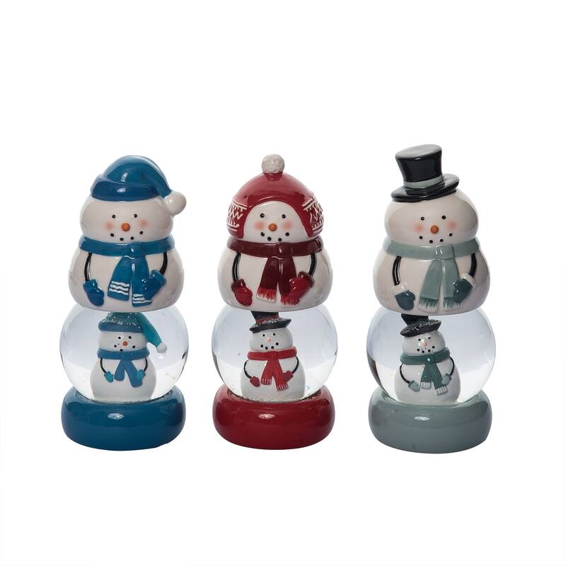 Transpac Ceramic Snow Globe Snowman Figurines Set of 3 Home Decorations Christmas