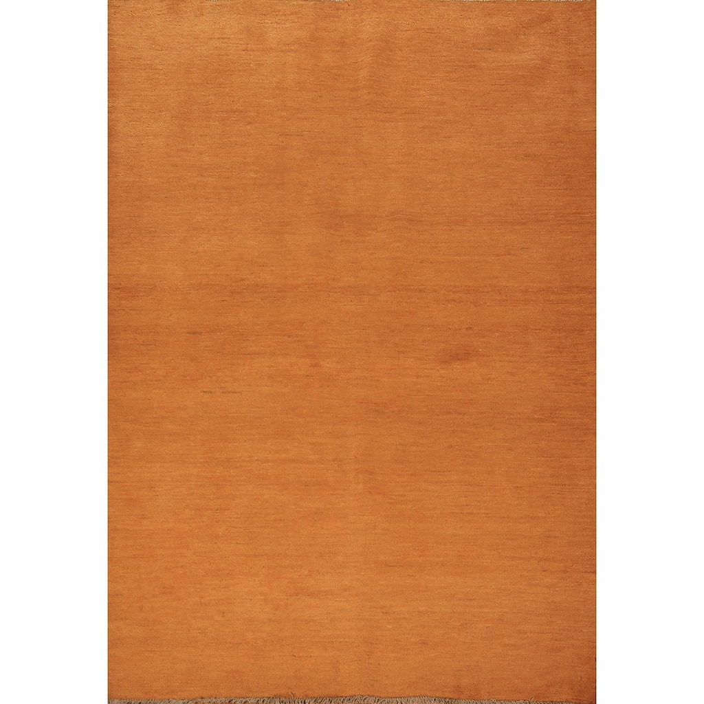 Solid Orange Gabbeh Oriental Area Rug Handmade Wool Carpet - 4'10" x 6'9"