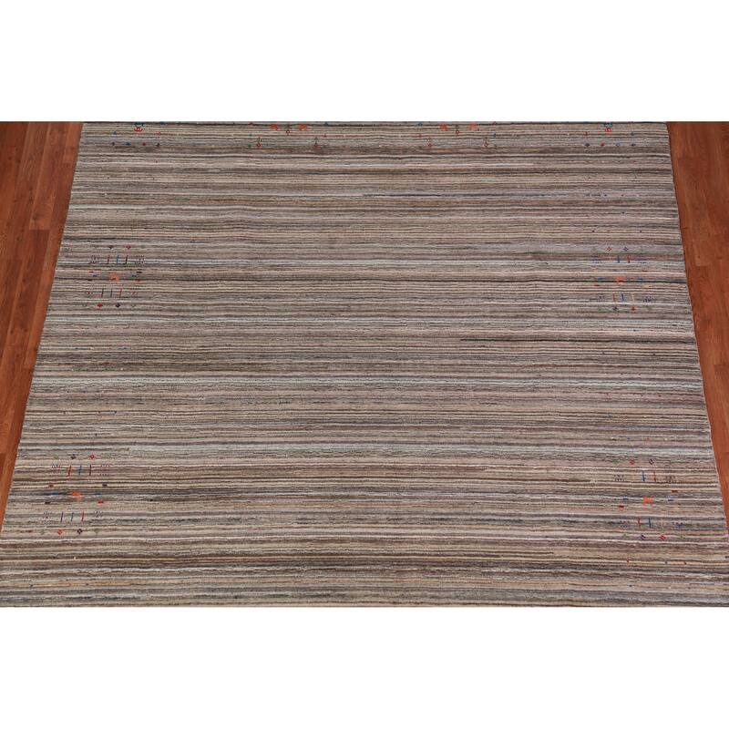 Striped Gabbeh Indian Area Rug Handmade Brown Wool Carpet - 8'0" x 9'8"