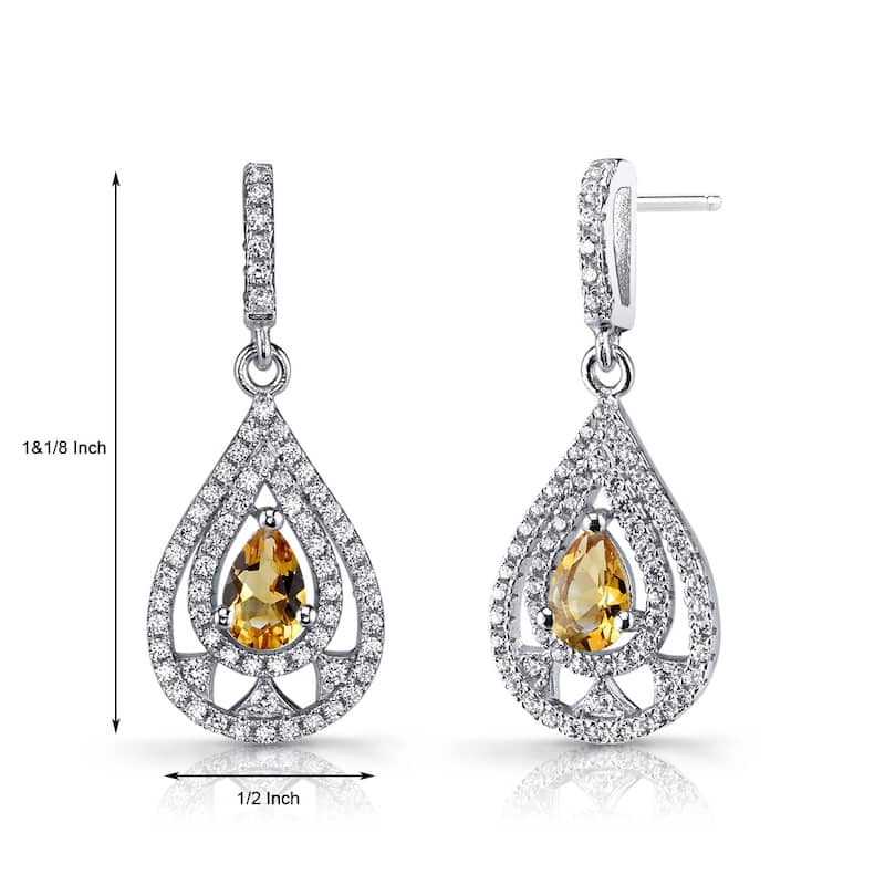 Sterling Silver 0.5ct Citrine Pear Dangling Earrings