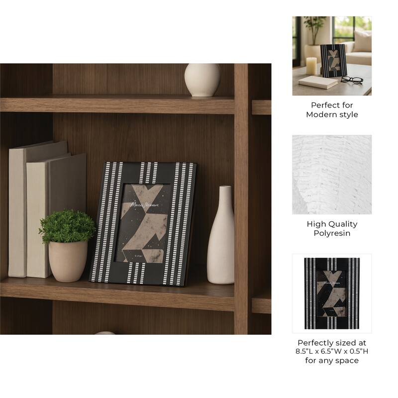 Resin Wood Picture Frame with Vertical Inlay Design - 4x6" Black