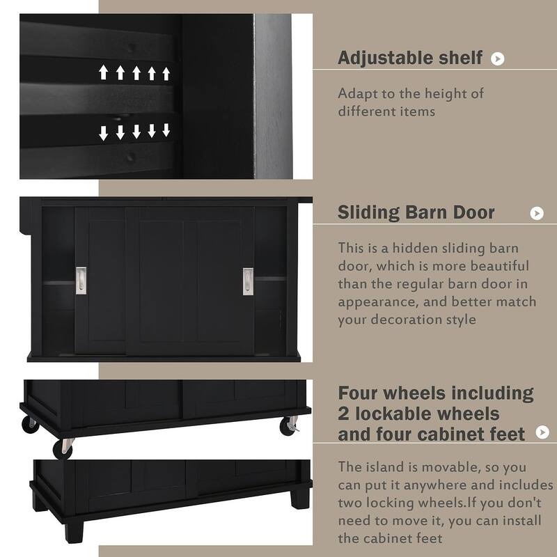 Kitchen Island Cart with Wheels Drop-Leaf Countertop