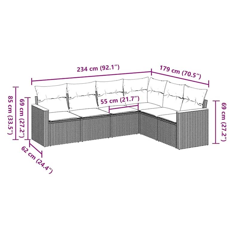 vidaXL Patio Sofa Set with Cushions Outdoor Conversation Furniture Poly Rattan