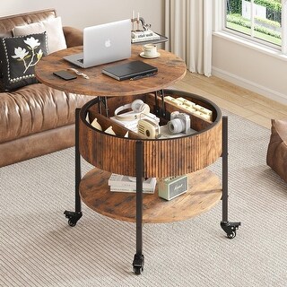 Small Round Coffee Table with Lift Top & Storage, Rustic Brown, 26.77 ...