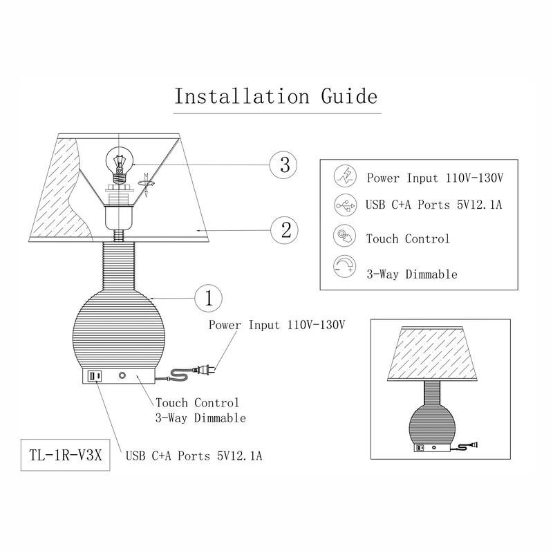 Amber 19" Rattan Table Lamp with USB 3-Way Touch Dimmer
