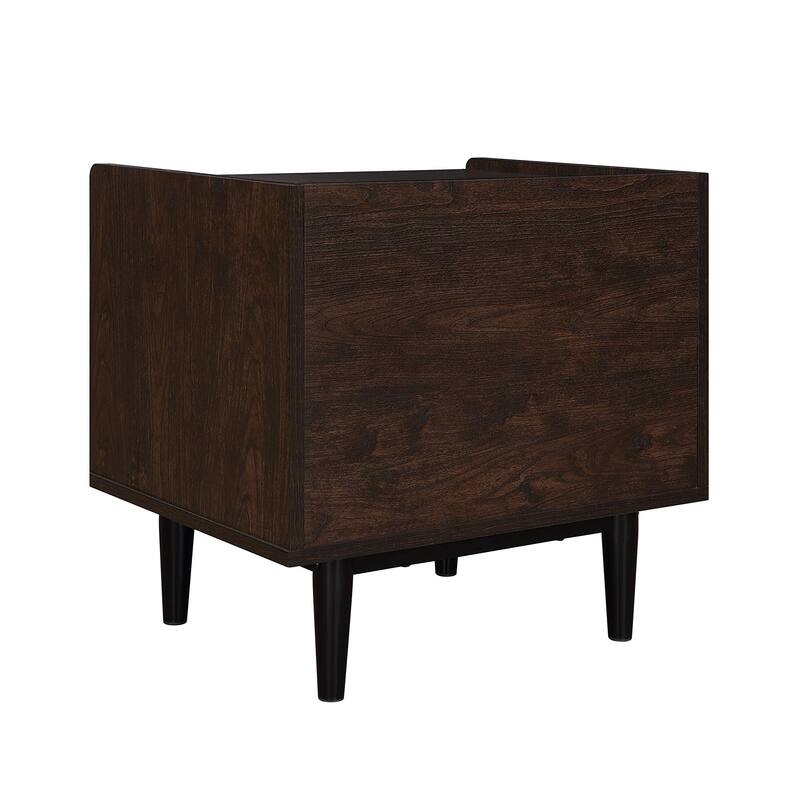 Modern Nightstand with Fluted Design Single Drawer and Open Shelf
