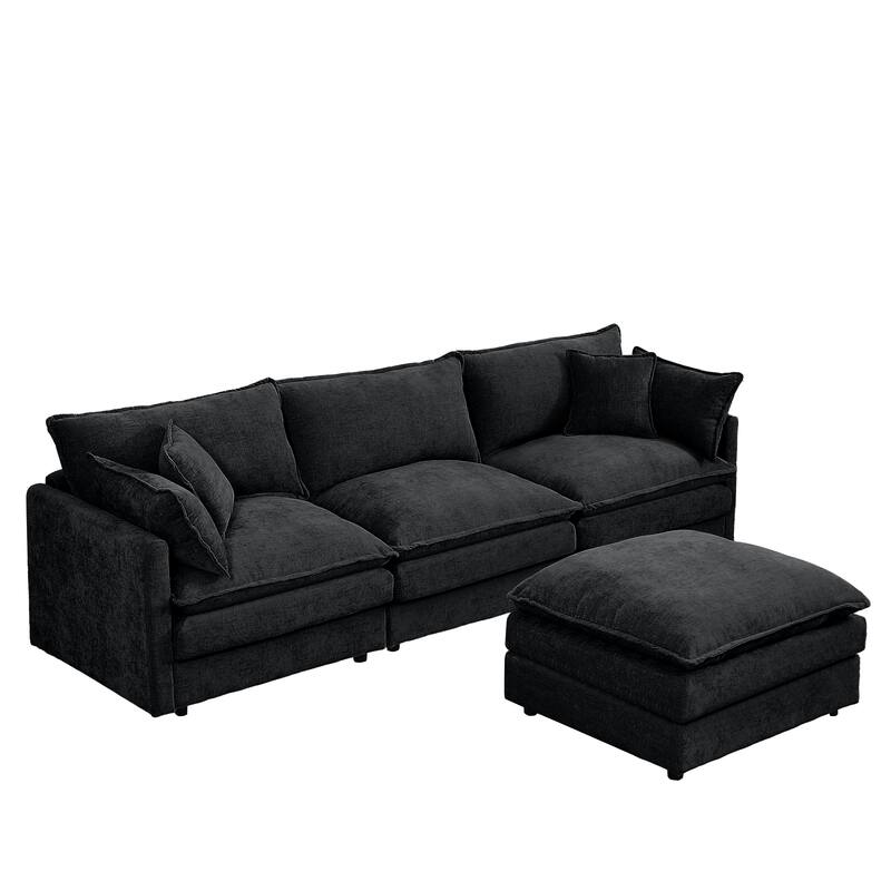 GDFStudio - Chenille Modular 3-Seater 102" L-Shaped Sectional Sofa with Ottoman