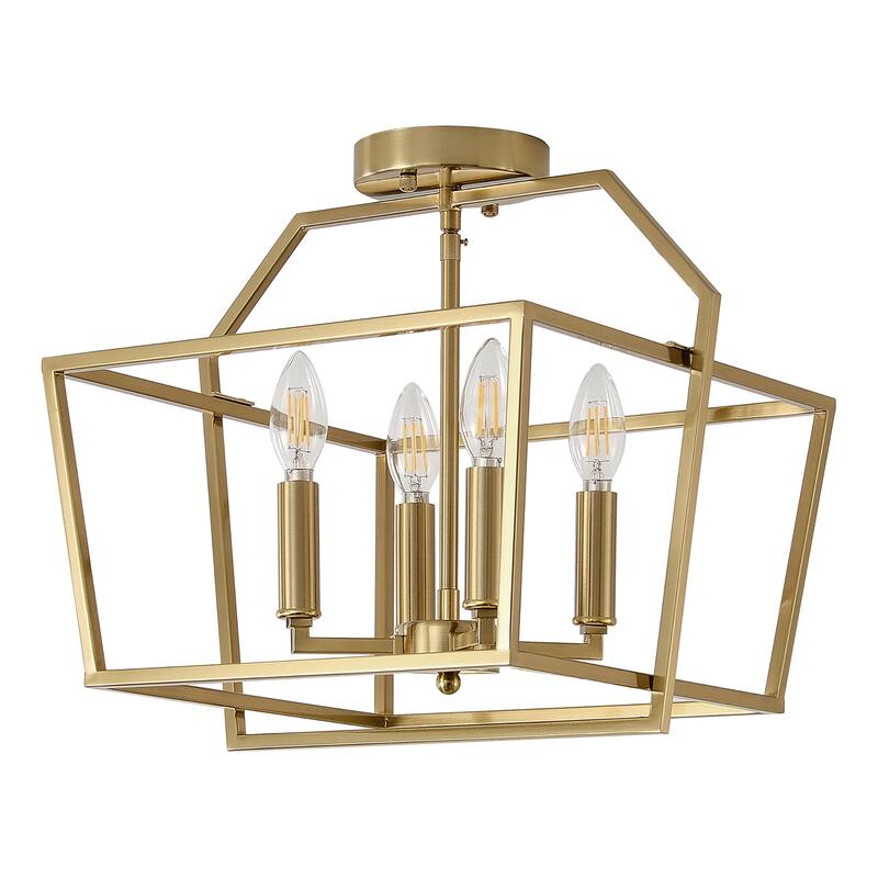 Modern 4 - Light Semi - Flush Mount, Gold Geometric Cube Design