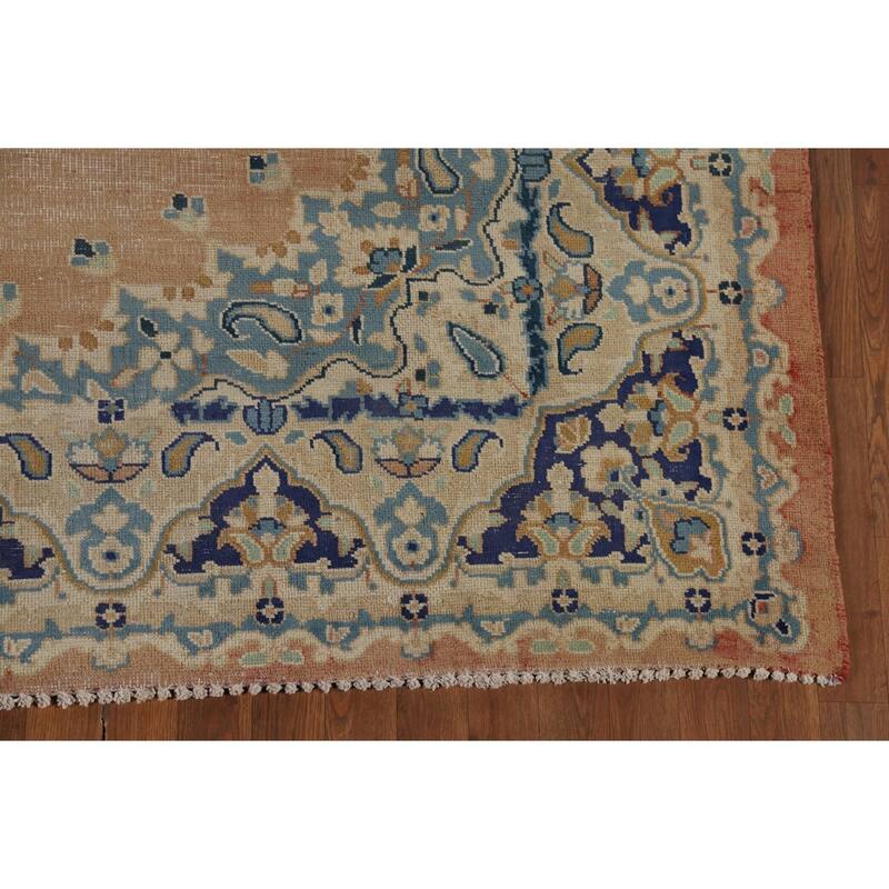 Orange Kerman Vintage Persian Area Rug Hand-Knotted Wool Carpet - 7'0" x 9'10"
