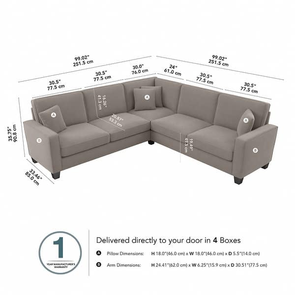 dimension image slide 1 of 5, Stockton 98W L Shaped Sectional Couch by Bush Furniture