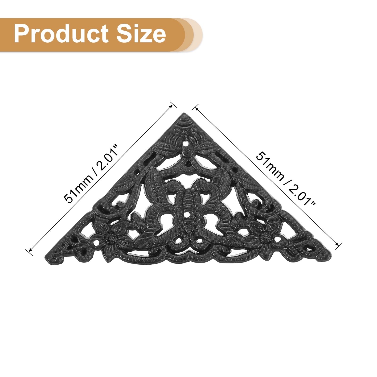 Vintage Flat Corner Bracket, Metal Desk Corner Protectors Zinc Alloy Decorative Edge Cover with Mounting Nail - Black