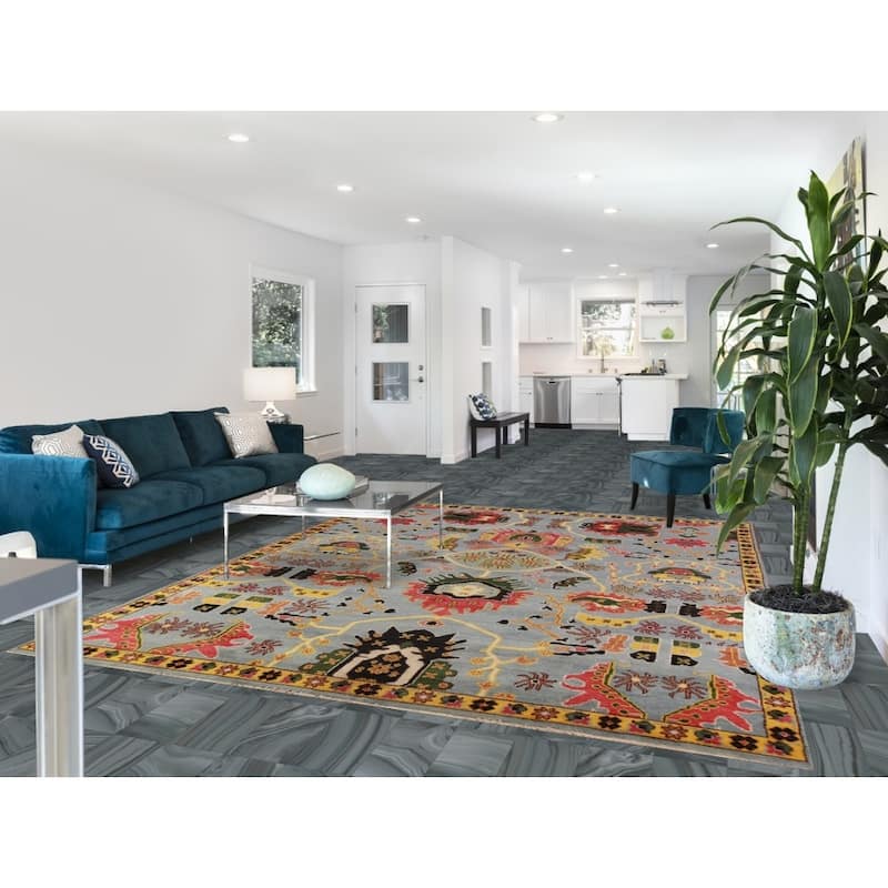 Light Blue Oushak Indian Area Rug Handmade Wool Carpet - 7'11" x 10'0"