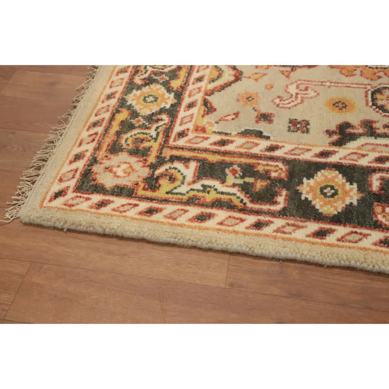 Hand-knotted Transitional Wool Carpet Beige Oushak Rug Floral Oriental Area Rug - 5' 2'' X 3' 0''