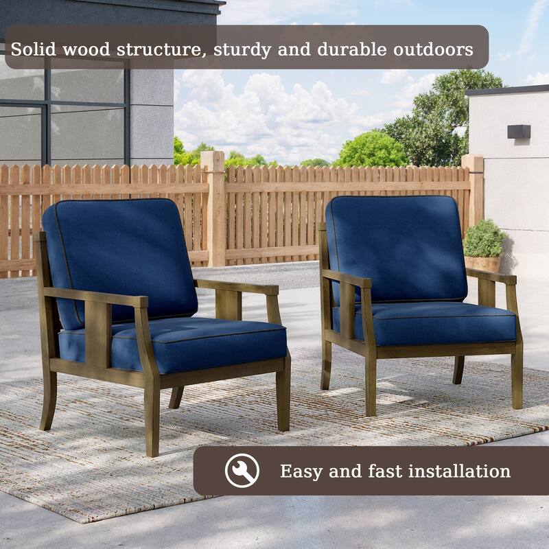 2 Set Outdoor Patio Club Chair with Cushion Patio Arm Lounge Chair