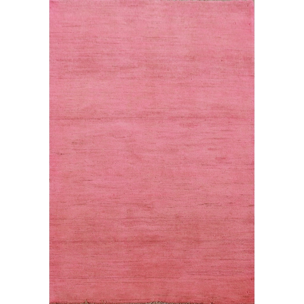 Modern Pink Gabbeh Oriental Rug Hand-Knotted Wool Carpet - 3'4" x 4'10"