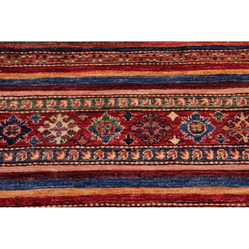Tribal Khurgeen Gwyneth Drk. Red/Drk. Blue Hand-knotted Wool Rug - 4'11 x 6'4 - 4'11'' x 6'4''
